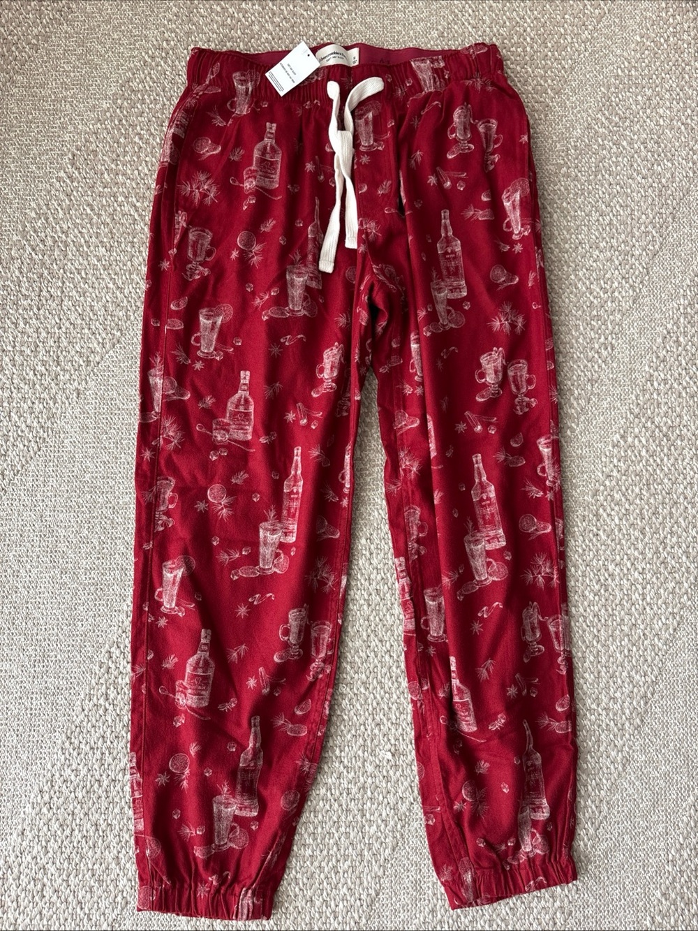 NWT Abercrombie & Fitch Men’s Red Cocktail Print Drawstring PJ Joggers Sz M